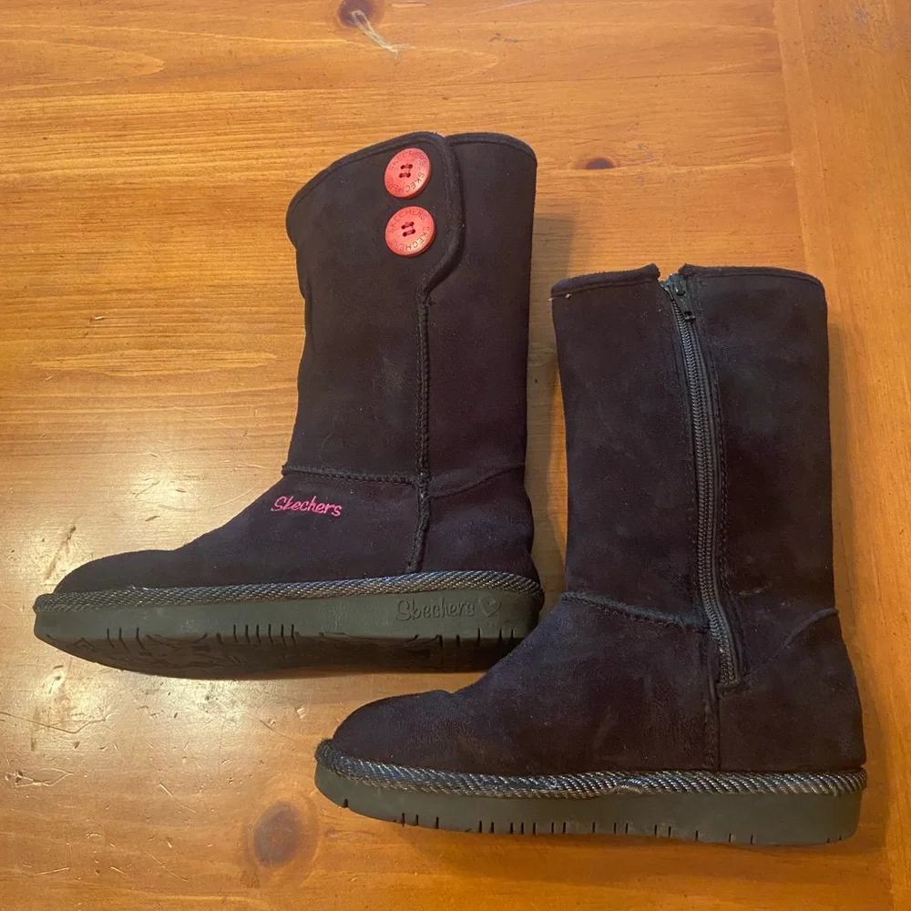 Skechers Girls Glamslam Button Beauties Desert Boots size 13 Black suede zipper